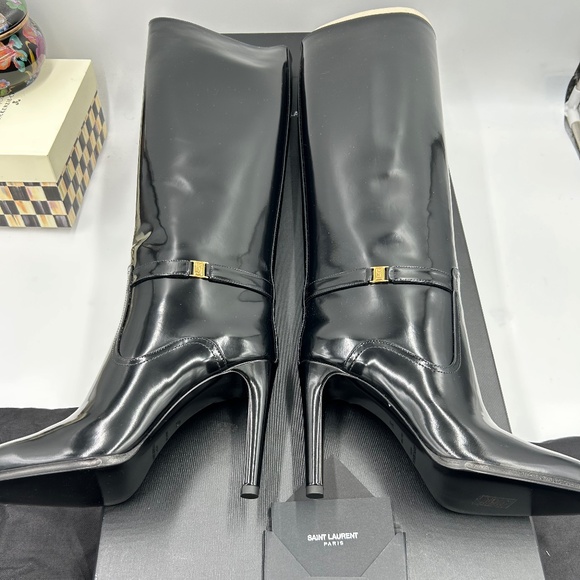 Women’s YSL Saint Laurent knee-high leather boots 105 mm size 37 made in Italy - Picture 1 of 12